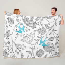 Vintage grå blomsterguardin Akvablå Teal Vintage Fleecefilt