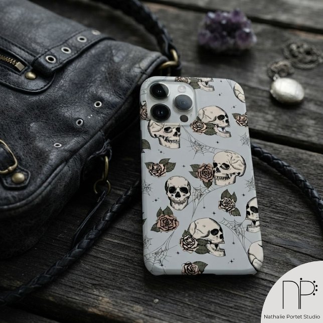 Vintage Grå Dödskallar Rosor (vintage gray skulls roses case-mate iphone 14 pro max case with hand-drawn ink art for gothic style )