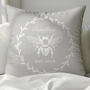 Vintage Grå Honey Bee Lagerbärsmonogram Kudde