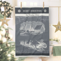 Vintage Grå Tomte Sleigh Ren Jul