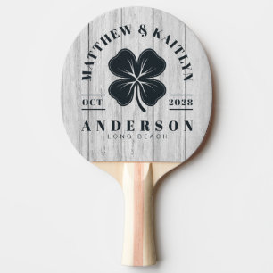 Vintage Grå Trä Irländsk Lycklig Klöver Bröllopskr Pingisracket