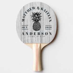 Vintage Grå Trä Tropisk Ananas Bröllopskam Pingisracket