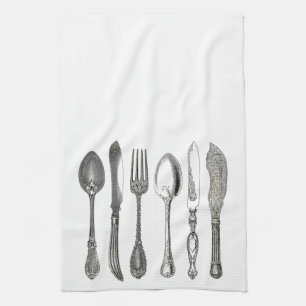 Vintage Grafik Silverware Cutlery Kökshandduk