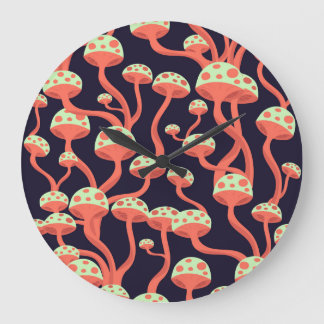 Vintage Grafik Svampar Sömlösa Mönster Stor Klocka