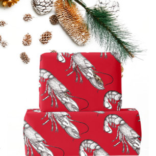 Vintage grafisk lobster i rött presentpapper