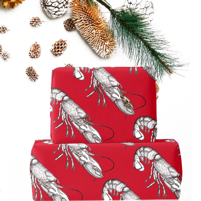 Vintage grafisk lobster i rött presentpapper (Skapare uppladdad)
