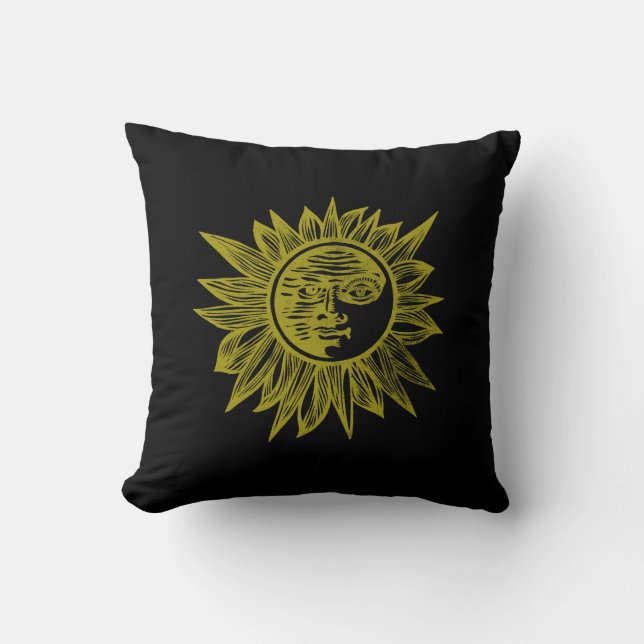 Vintage Grafisk Solstrålning Folkkonst Kudde (Framsida)