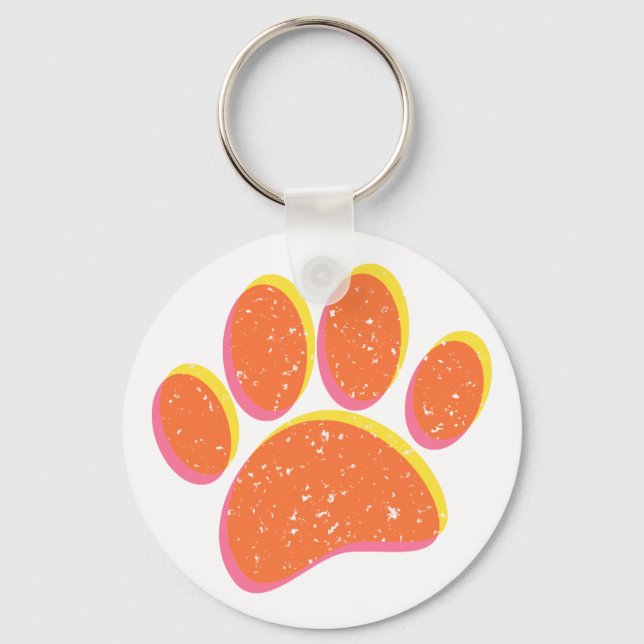Vintage Grainy Hund Pawprint Nyckelring (Framsida)