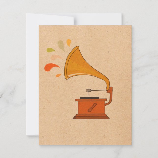 vintage grammofon med musik stänk på brunt (Framsida)