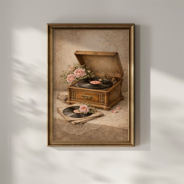 Vintage Gramofon med Rosor Poster (Skapare uppladdad)