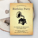 Vintage GramofonFödelsedagsfest Inbjudningar<br><div class="desc">Inbjudan dina gäster med vintagen födelsedagsfest inbjudan med en vacker grammofon och elegant-typografi mot en vintage parchment-bakgrund. Lägg bara till din händelseinformation i den här mallen som är enkel att använda för att göra den till en inbjudan av typen en.</div>