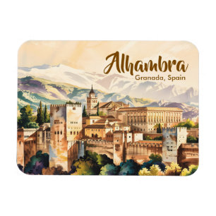 Vintage Granada Spanien Alhambra Akvarell Resa Magnet