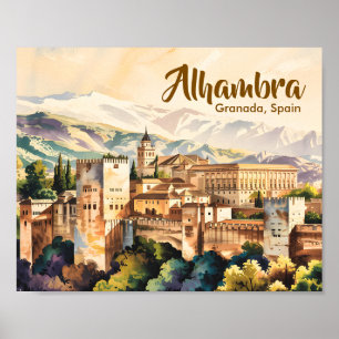 Vintage Granada Spanien Alhambra Akvarell Resa Poster