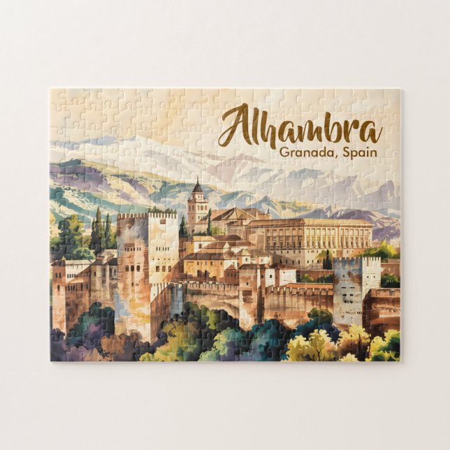 Vintage Granada Spanien Alhambra Akvarell Resa Pussel (Horisontell)