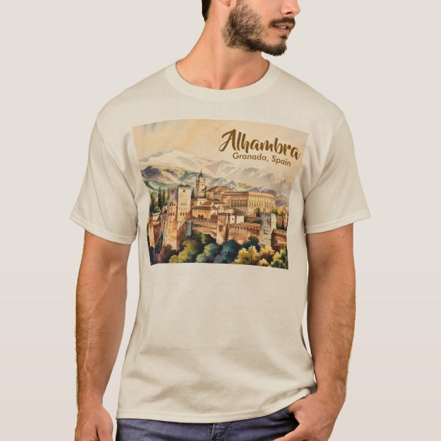 Vintage Granada Spanien Alhambra Akvarell Resa T Shirt (Framsida)