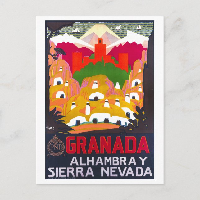Vintage Granada Travel Poster Vykort (Framsida)