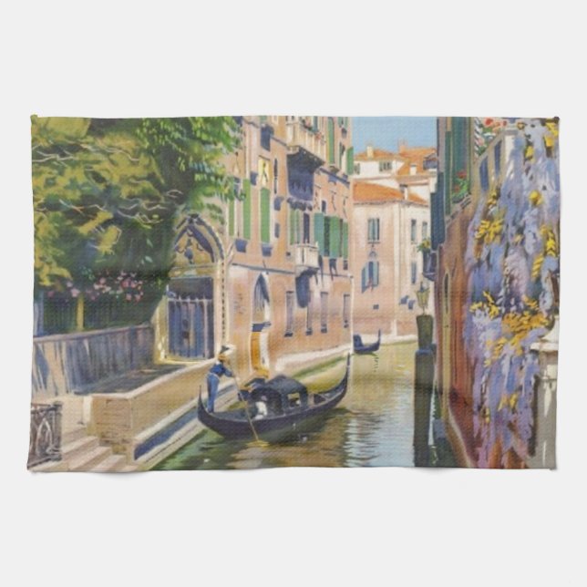 Vintage Grand Canal Gondolas Venice Italien Travel Kökshandduk (Horisontell)