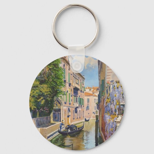Vintage Grand Canal Gondolas Venice Italien Travel Nyckelring (Framsida)