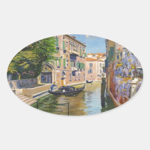 Vintage Grand Canal Gondolas Venice Italien Travel Ovalt Klistermärke