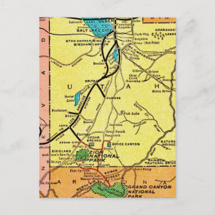 Vintage Grand Canyon - Zion Kart Postkort Vykort