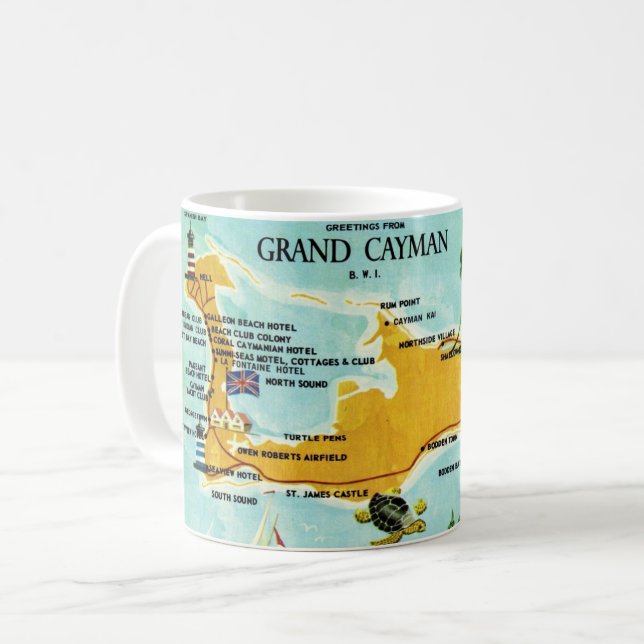 Vintage Grand Cayman-karta Kaffemugg (Framsida vänster)