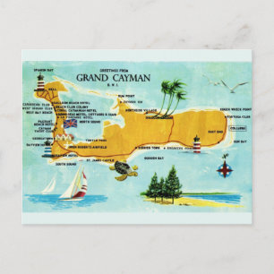 Vintage Grand Cayman-karta Vykort