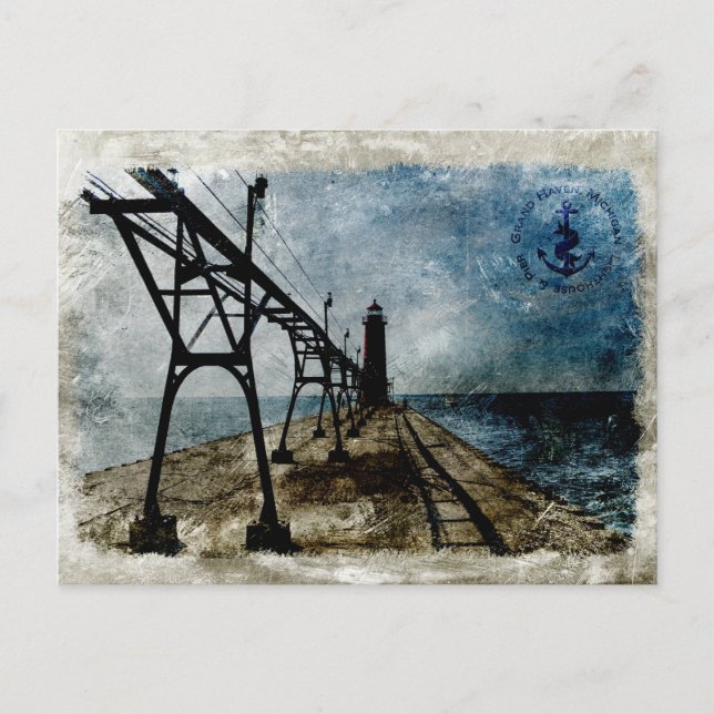 Vintage Grand Haven fyr Vykort (Framsida)