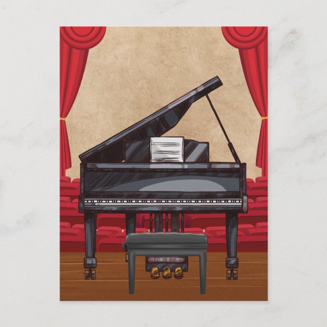 Vintage Grand Piano-scenkonsert Vykort (Framsida)