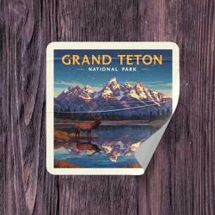 Vintage Grand Teton nationalpark Fyrkantigt Klistermärke