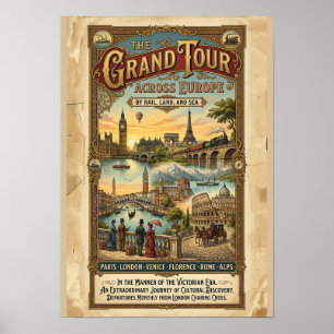Vintage Grand Tour över Europa Viktoriansk resa Poster
