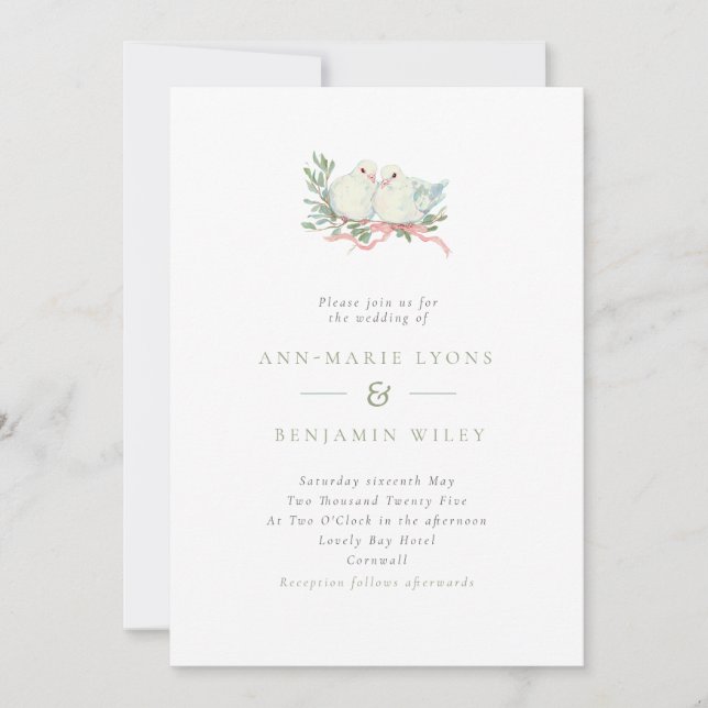 Vintage Grandmillenial Love Birds Wedding Inbjudningar (Framsida)