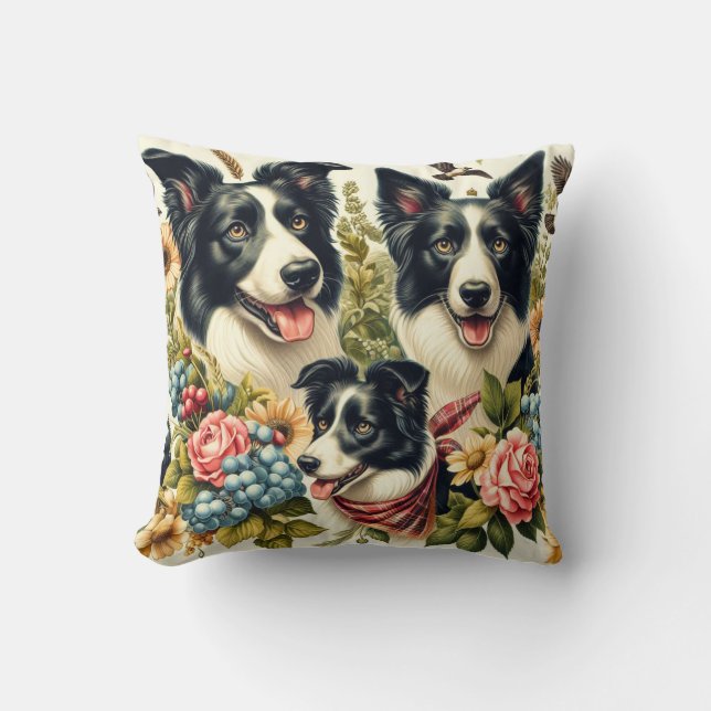 Vintage Gräns Collie Illustration Kudde (Framsida)
