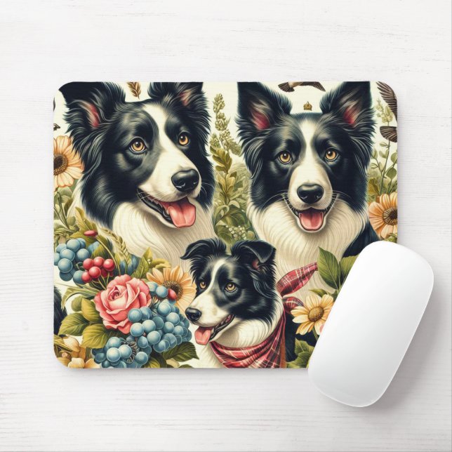 Vintage Gräns Collie Illustration Musmatta (Med mus)