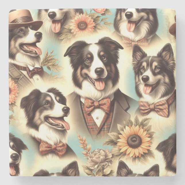 Vintage Gräns Collie Ilustration Stenunderlägg (Framsidan)