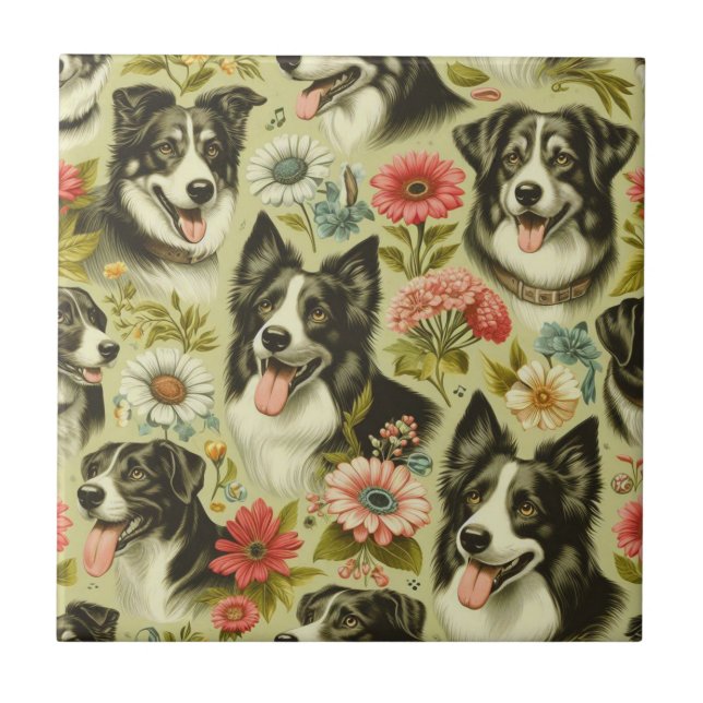 Vintage Gräns Collie Painting Kakelplatta (Framsidan)