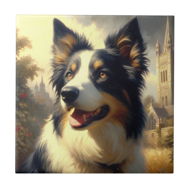 Vintage Gräns Collie Painting Kakelplatta (Framsidan)