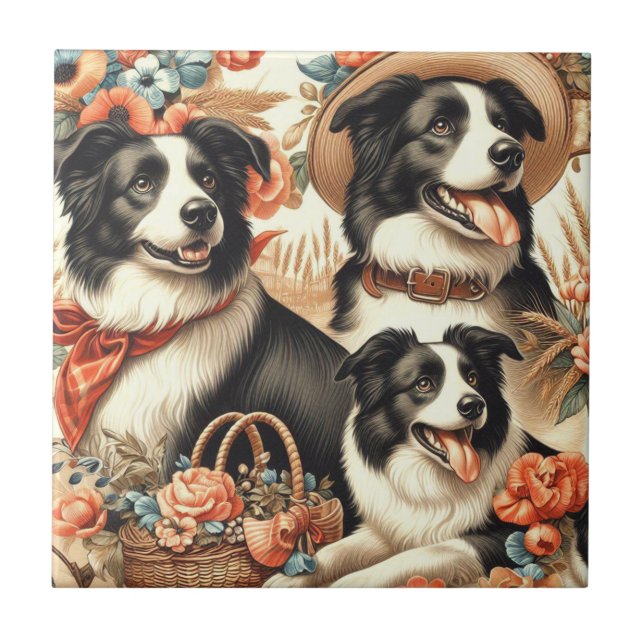 Vintage Gräns Collie Painting Kakelplatta (Framsidan)
