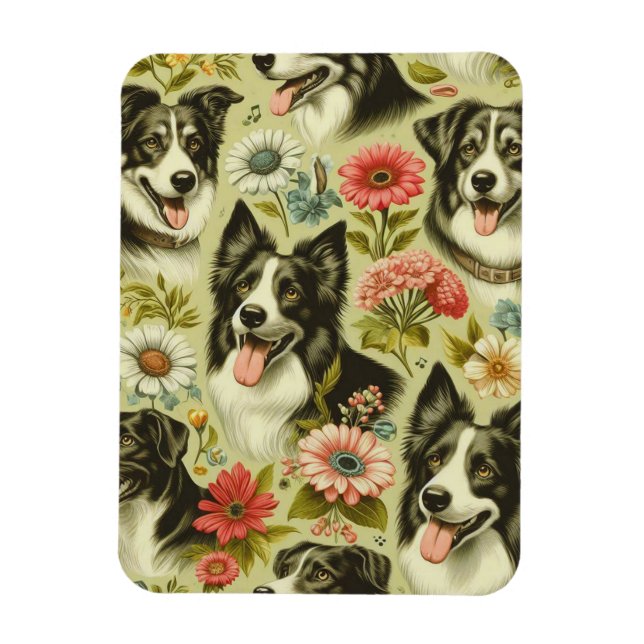 Vintage Gräns Collie Painting Magnet (Vertikal)