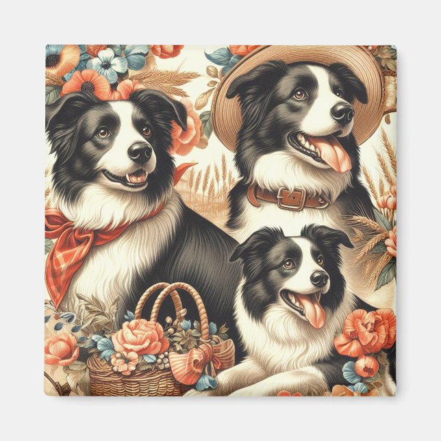 Vintage Gräns Collie Painting Magnet (Framsidan)