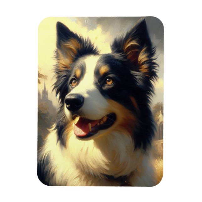 Vintage Gräns Collie Painting Magnet (Vertikal)