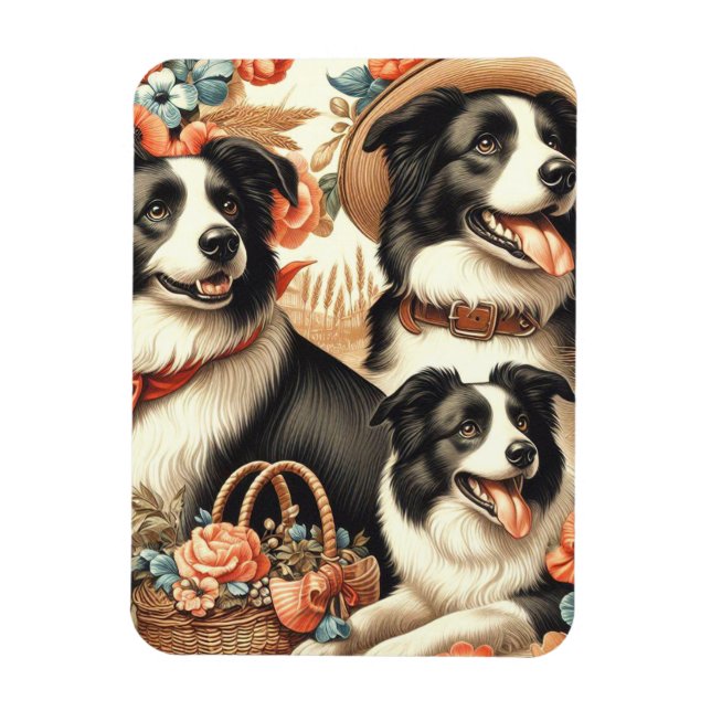 Vintage Gräns Collie Painting Magnet (Vertikal)