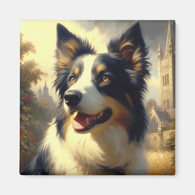 Vintage Gräns Collie Painting Magnet (Framsidan)