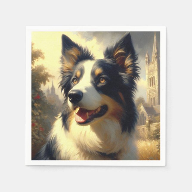 Vintage Gräns Collie Painting Pappersservett (Framsidan)