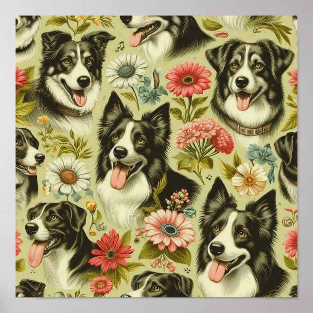 Vintage Gräns Collie Painting Poster (Framsidan)