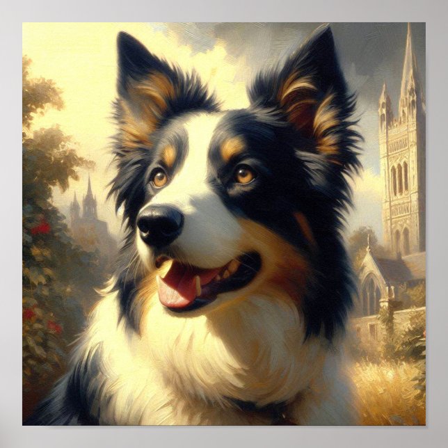 Vintage Gräns Collie Painting Poster (Framsidan)