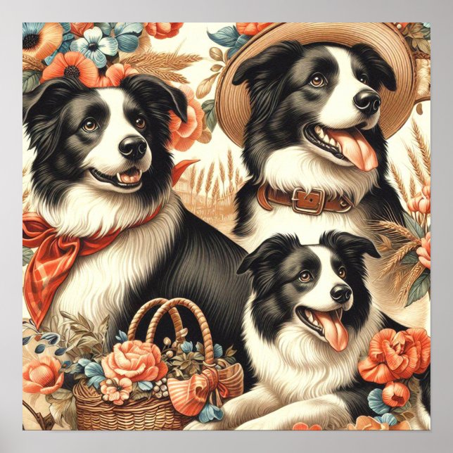Vintage Gräns Collie Painting Poster (Framsidan)