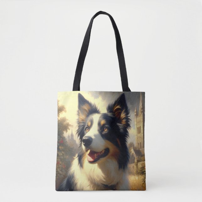 Vintage Gräns Collie Painting Tygkasse (Framsida)