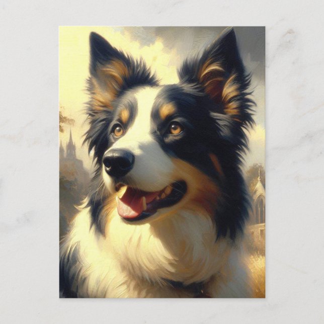 Vintage Gräns Collie Painting Vykort (Framsida)
