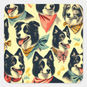 Vintage Gräns Collie Seamless Fyrkantigt Klistermärke