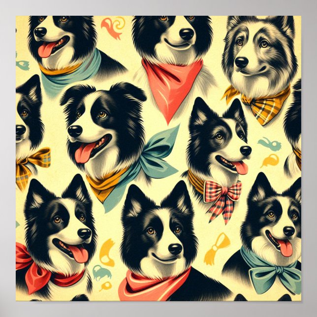 Vintage Gräns Collie Seamless Poster (Framsidan)